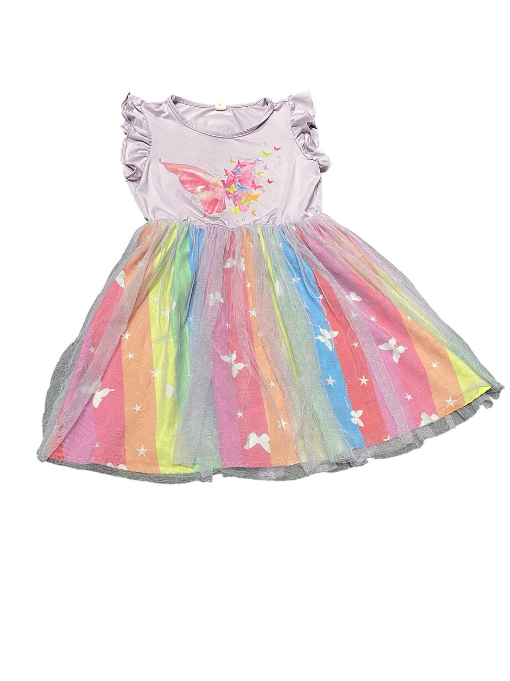 SHEIN Pastel Rainbow Butterfly Tulle Dress - Pink, Lavender, Yellow, Blue, Green - Picture 2 of 4
